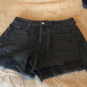 American Eagle Outfitters Black Jean Shorts Distressed Hem